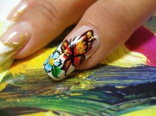 Рисунки с бабочками на ногтях, френч с цветами и бабочками